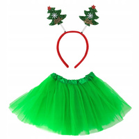 STRÓJ ŚWIĘTA CHOINKA SPÓDNICZKA TUTU ZIELONA 30cm + OPASKA