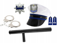 CZAPKA PAŁKA TONFA KAJDANKI ODZNAKA STRÓJ POLICJANTA POLICJANTKA
