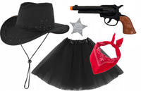 STRÓJ KOWBOJKA SZERYF KAPELUSZ KOWBOJSKI CZARNY REWOLWER ODZNAKA